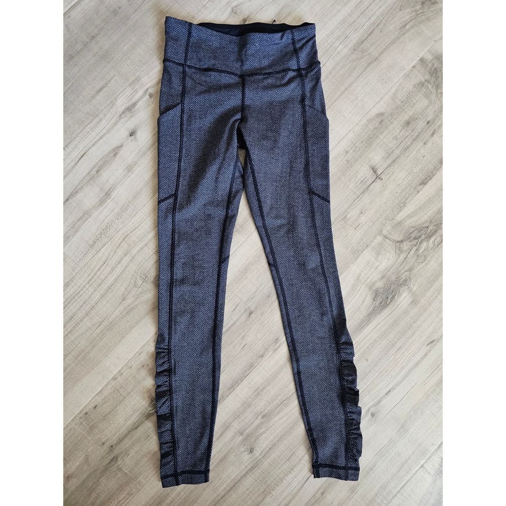 Lululemon Herringbone Ruched Leggings Grey Black High Rise Yoga Pants Size 4